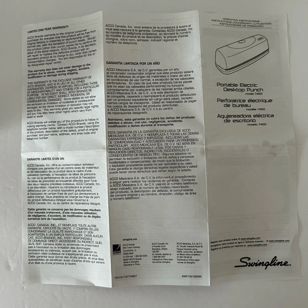 Swingline (2007) Electric Portable Desktop 3-Hole Punch - Batteries Not Included - Picture 13 of 17